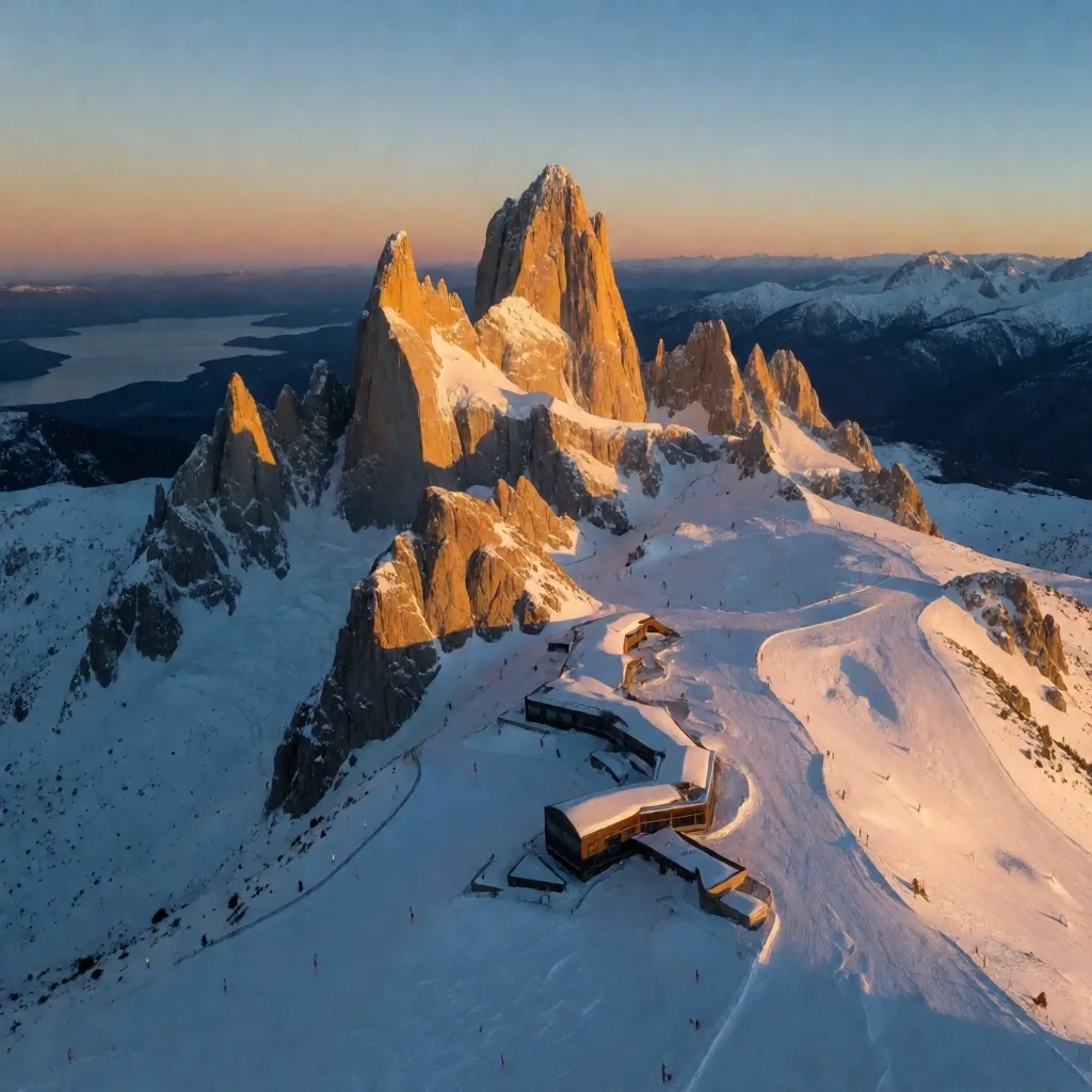 Vista aérea de Cerro Catedral al atardecer