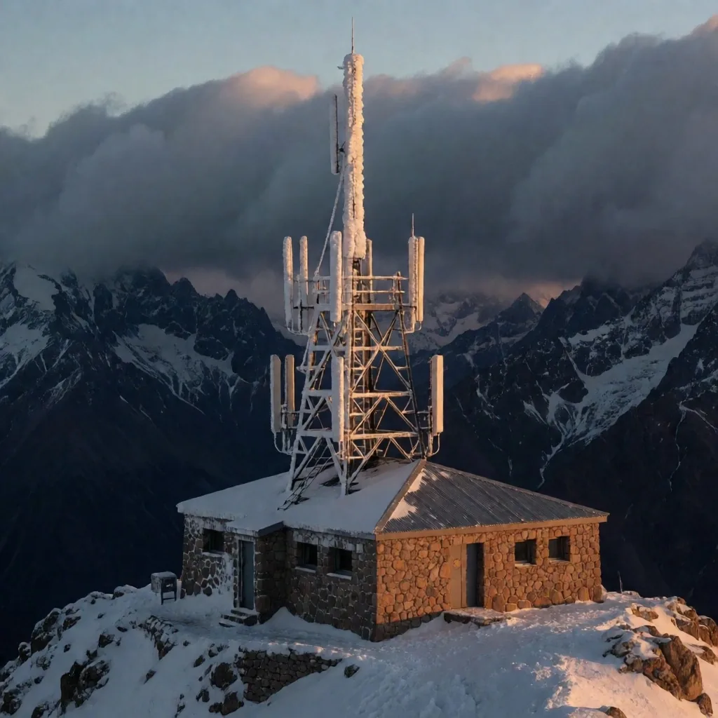 Refugio de observación en la montaña de la Patagonia argentina bajo un cielo de tinta marina